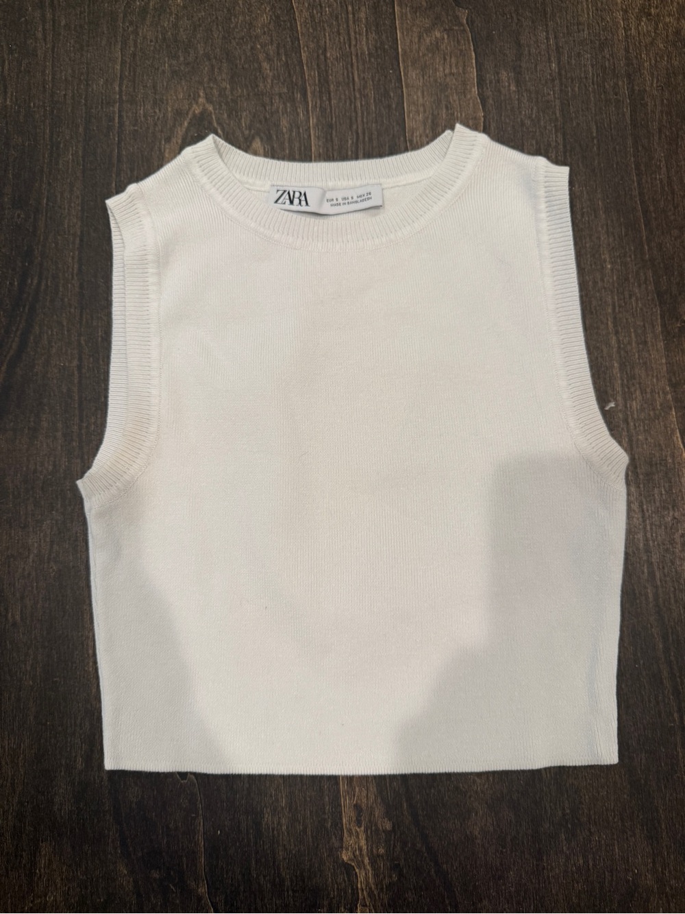 Zara White Ribbed Crewneck Knit Top